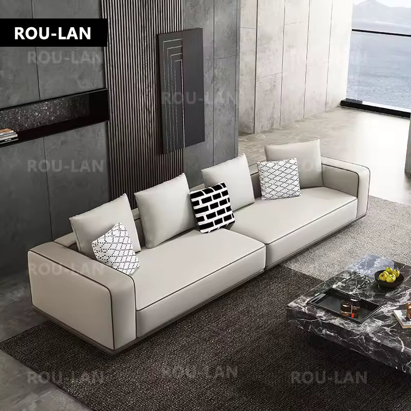 Modern Simple Leather Sofa Living Room Modern Large Flat Floor Large Household Type First Layer Cowhide Inline Tofu Block Sofa