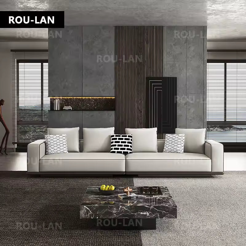 Modern Simple Leather Sofa Living Room Modern Large Flat Floor Large Household Type First Layer Cowhide Inline Tofu Block Sofa