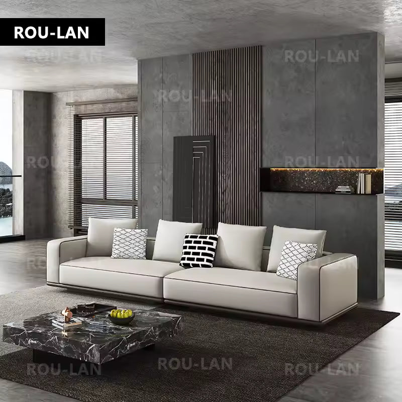 Modern Simple Leather Sofa Living Room Modern Large Flat Floor Large Household Type First Layer Cowhide Inline Tofu Block Sofa