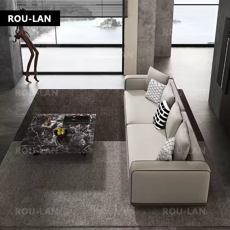 Modern Simple Leather Sofa Living Room Modern Large Flat Floor Large Household Type First Layer Cowhide Inline Tofu Block Sofa