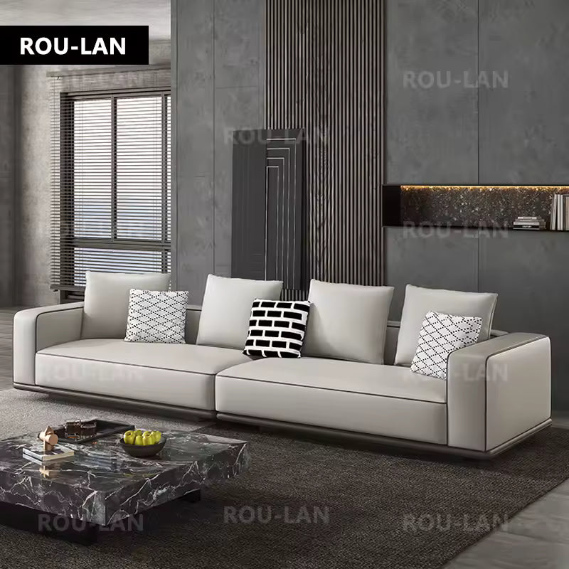 Modern Simple Leather Sofa Living Room Modern Large Flat Floor Large Household Type First Layer Cowhide Inline Tofu Block Sofa