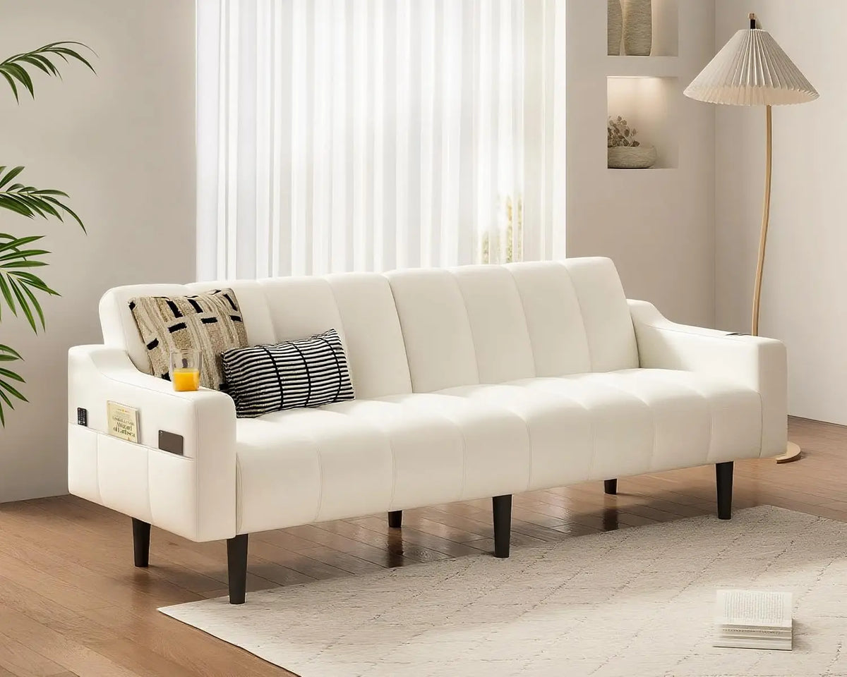 Futon Sofa Bed 80" Faux Leather Sleeper with Adjustable Backrest& Storage Loveseat for Living Room Bedroom Small , Customized