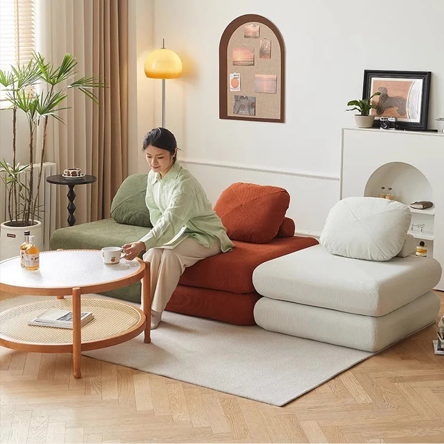 Fabric Single Sofa, Sweet Potato Sofa Bed, Small-Sized Living Room Folding Dual-Use Tatami, Tofu Block Lazy Sofa