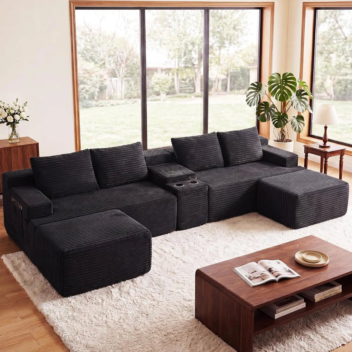 141" Oversized U Shaped Corduroy Sectional Sofa, Boneless, Gray, Customized