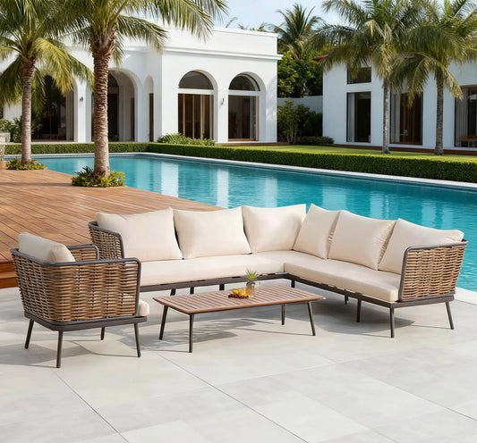 Outdoor Sofa, Waterproof and UV-resistant Three-seater Sofa Set, Garden Leisure Furniture