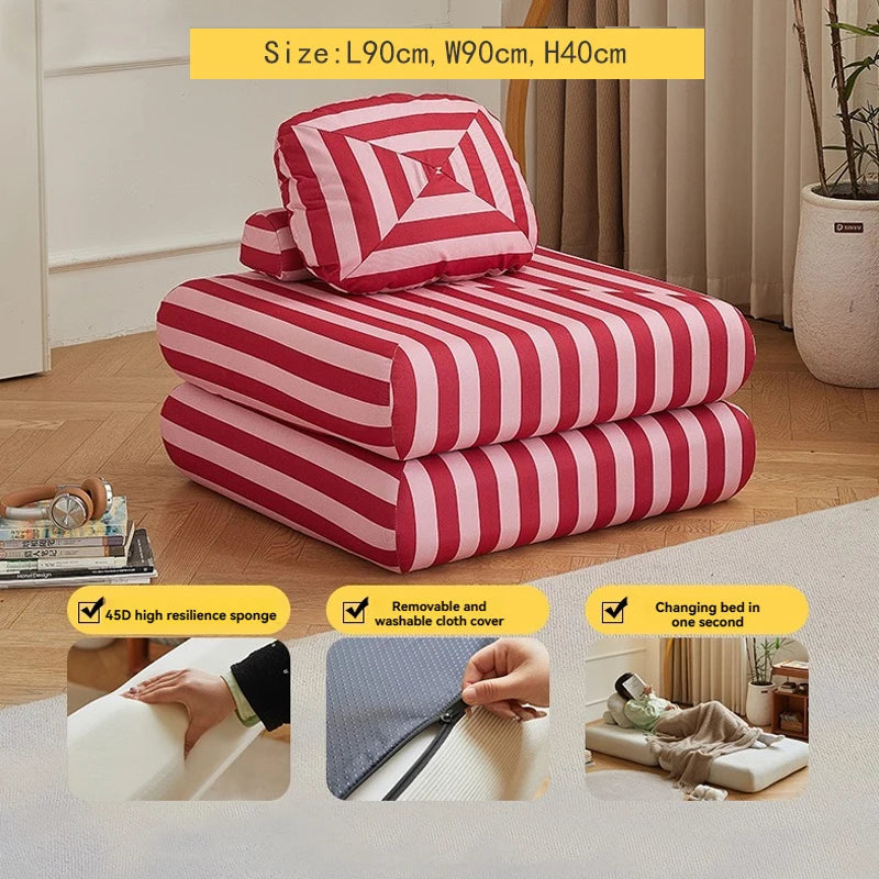Fabric Single Sofa, Sweet Potato Sofa Bed, Small-Sized Living Room Folding Dual-Use Tatami, Tofu Block Lazy Sofa
