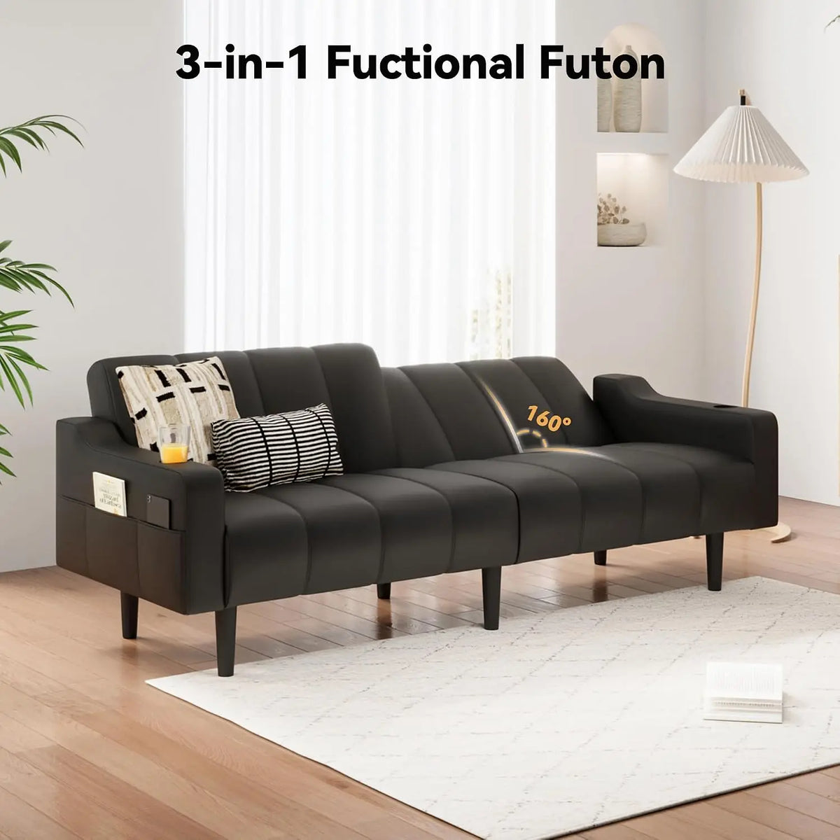 Futon Sofa Bed 80" Faux Leather Sleeper with Adjustable Backrest& Storage Loveseat for Living Room Bedroom Small , Customized