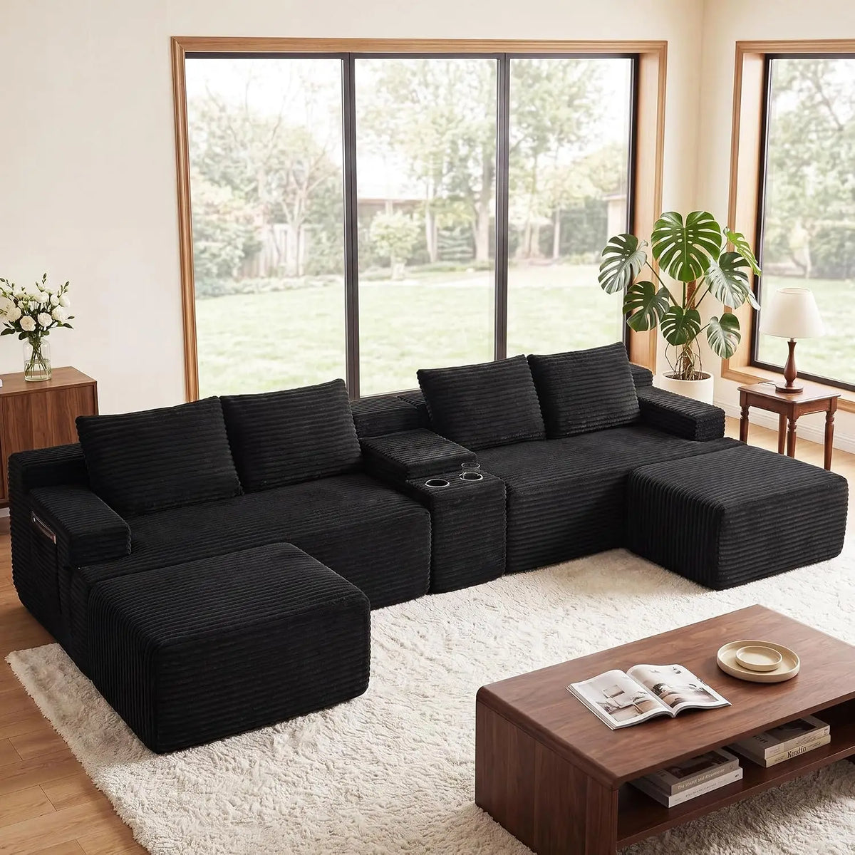 141" Oversized U Shaped Corduroy Sectional Sofa, Boneless, Gray, Customized