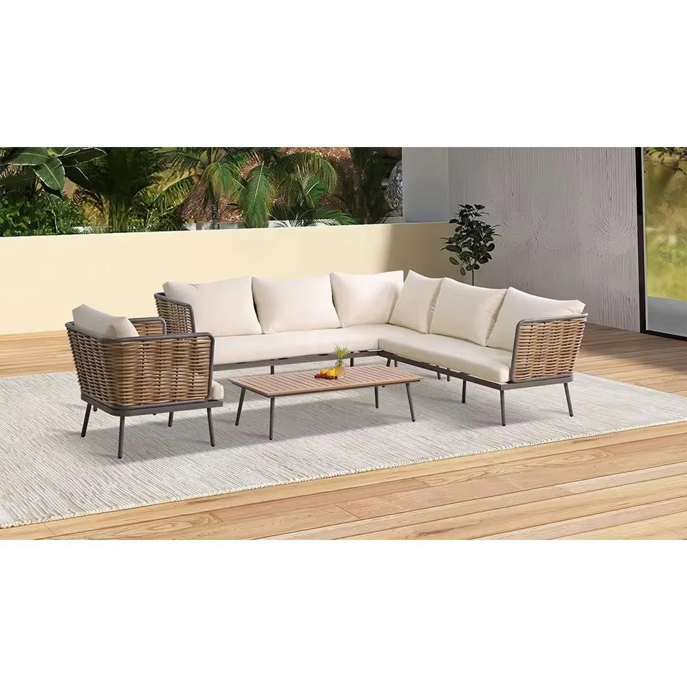 Outdoor Sofa, Waterproof and UV-resistant Three-seater Sofa Set, Garden Leisure Furniture