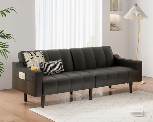 Futon Sofa Bed 80" Faux Leather Sleeper with Adjustable Backrest& Storage Loveseat for Living Room Bedroom Small , Customized