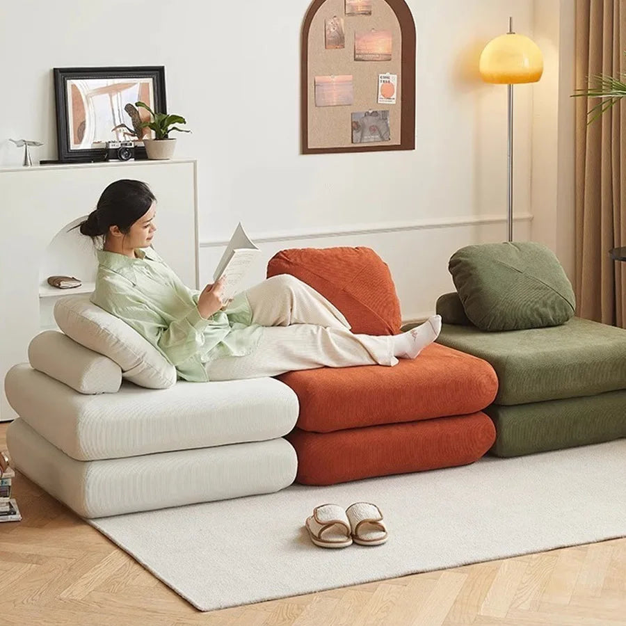 Fabric Single Sofa, Sweet Potato Sofa Bed, Small-Sized Living Room Folding Dual-Use Tatami, Tofu Block Lazy Sofa