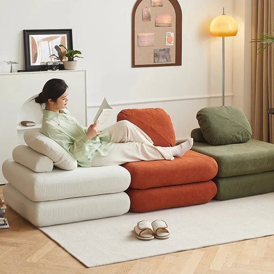Fabric Single Sofa, Sweet Potato Sofa Bed, Small-Sized Living Room Folding Dual-Use Tatami, Tofu Block Lazy Sofa