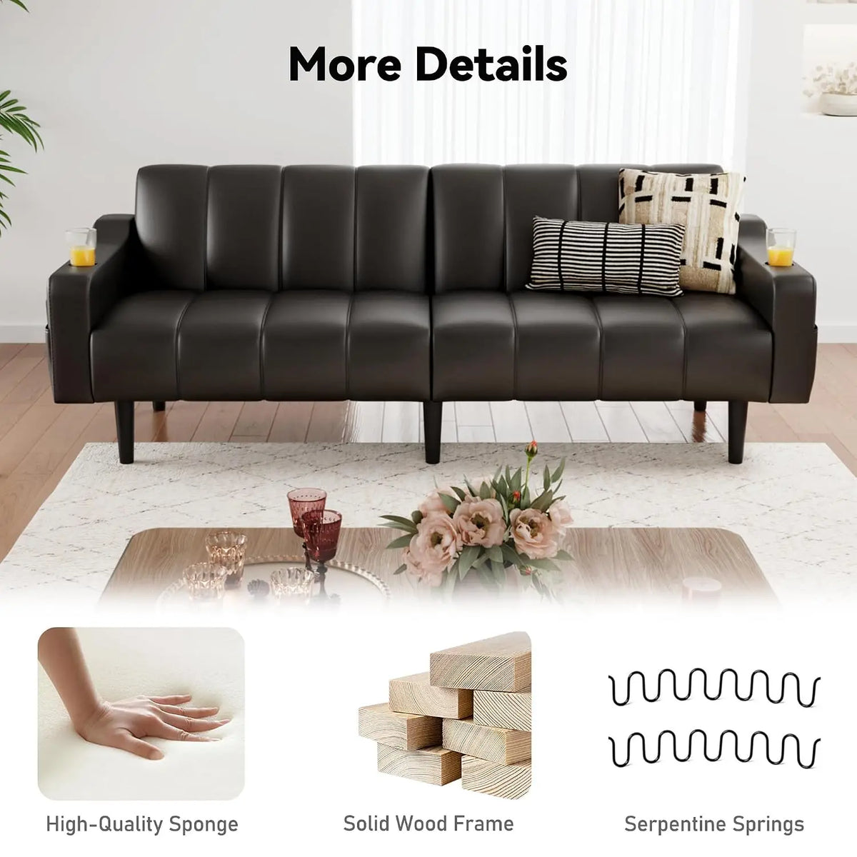 Futon Sofa Bed 80" Faux Leather Sleeper with Adjustable Backrest& Storage Loveseat for Living Room Bedroom Small , Customized