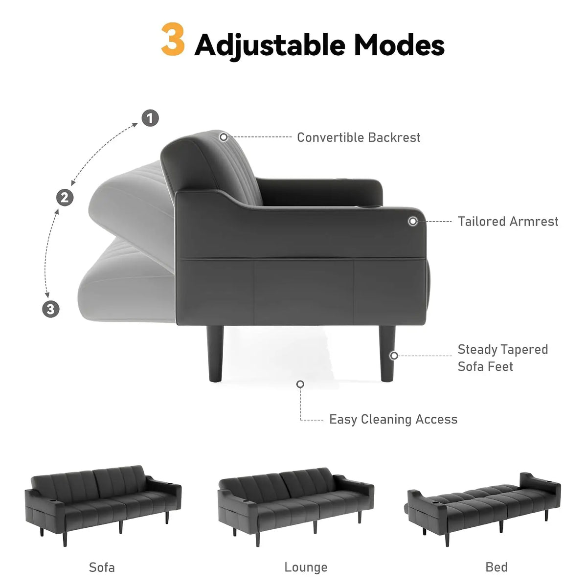 Futon Sofa Bed 80" Faux Leather Sleeper with Adjustable Backrest& Storage Loveseat for Living Room Bedroom Small , Customized