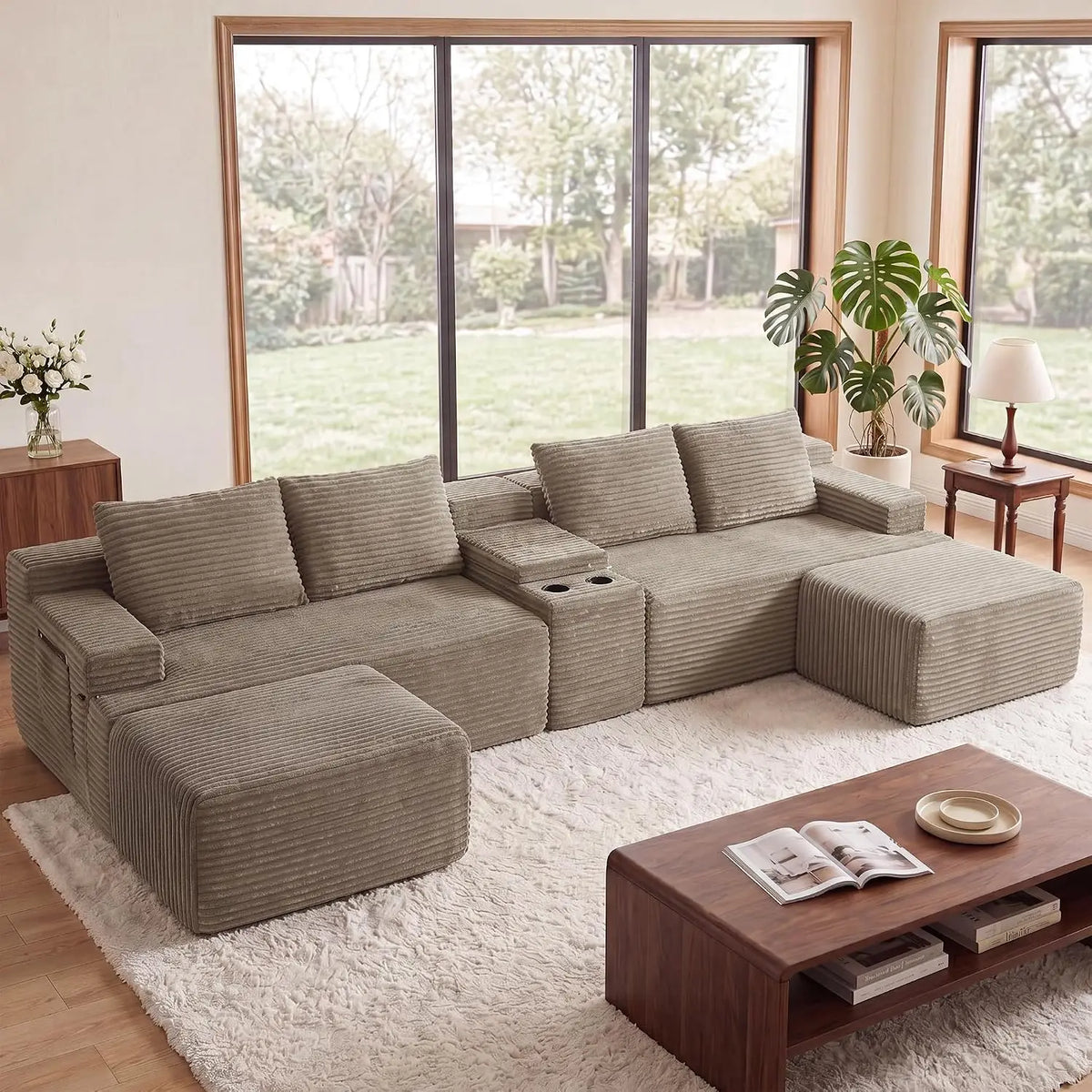 141" Oversized U Shaped Corduroy Sectional Sofa, Boneless, Gray, Customized