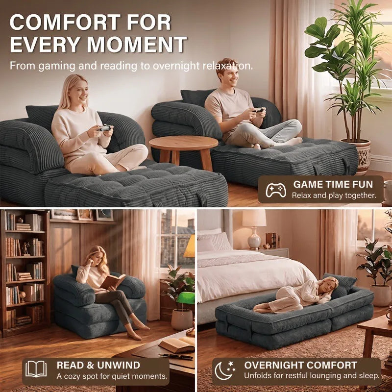 Vacuum Compression Sofa, Foldable Office Lazy Sofa, Living Room, Small-sized Tatami, Corduroy Single Sofa Bed, Floor Sofa