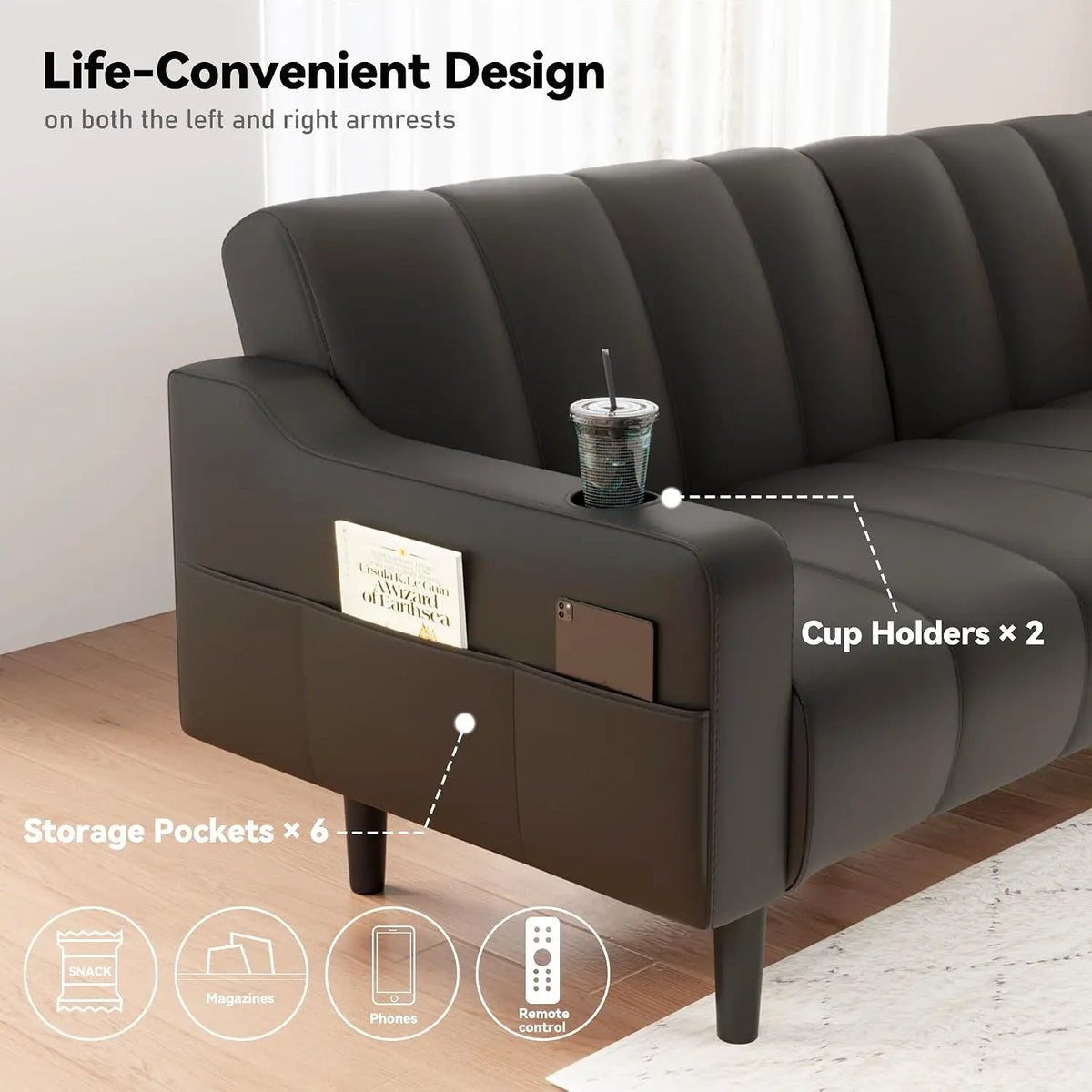 Futon Sofa Bed 80" Faux Leather Sleeper with Adjustable Backrest& Storage Loveseat for Living Room Bedroom Small , Customized