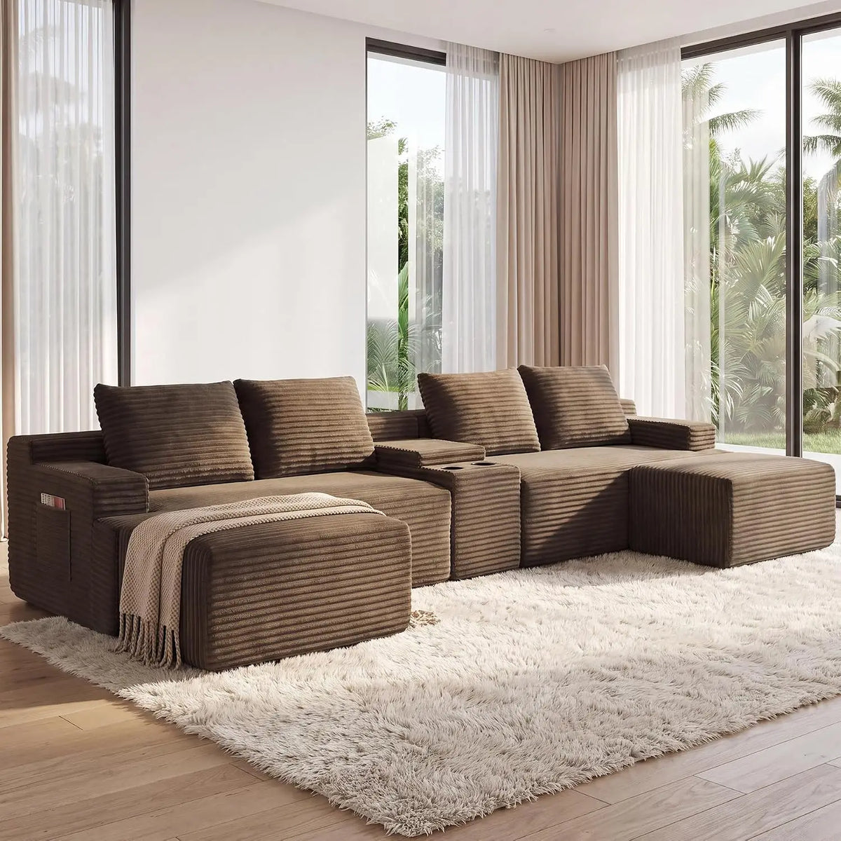 141" Oversized U Shaped Corduroy Sectional Sofa, Boneless, Gray, Customized