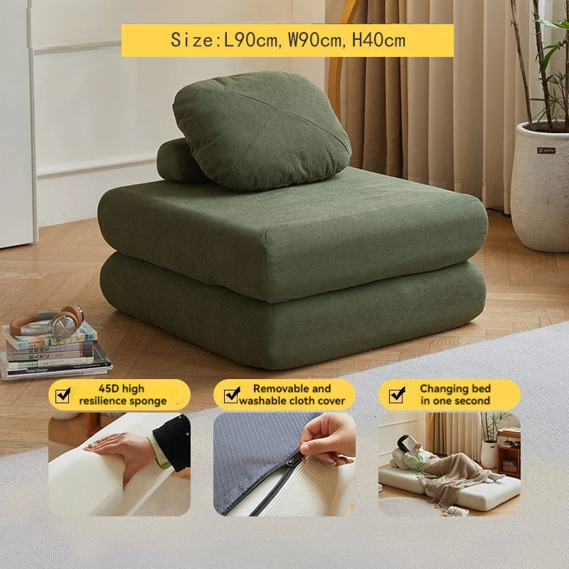 Fabric Single Sofa, Sweet Potato Sofa Bed, Small-Sized Living Room Folding Dual-Use Tatami, Tofu Block Lazy Sofa