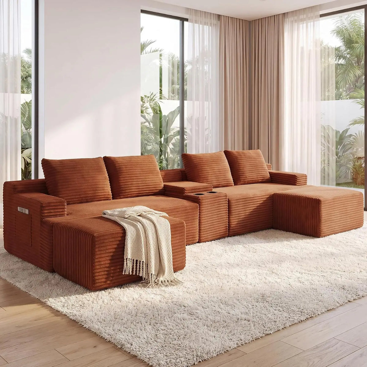 141" Oversized U Shaped Corduroy Sectional Sofa, Boneless, Gray, Customized