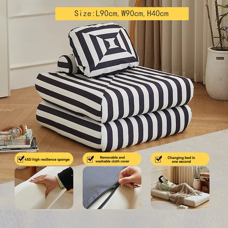 Fabric Single Sofa, Sweet Potato Sofa Bed, Small-Sized Living Room Folding Dual-Use Tatami, Tofu Block Lazy Sofa