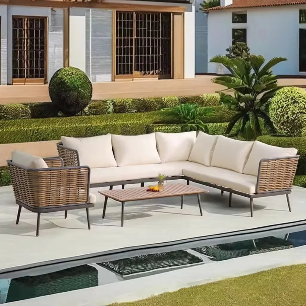 Outdoor Sofa, Waterproof and UV-resistant Three-seater Sofa Set, Garden Leisure Furniture